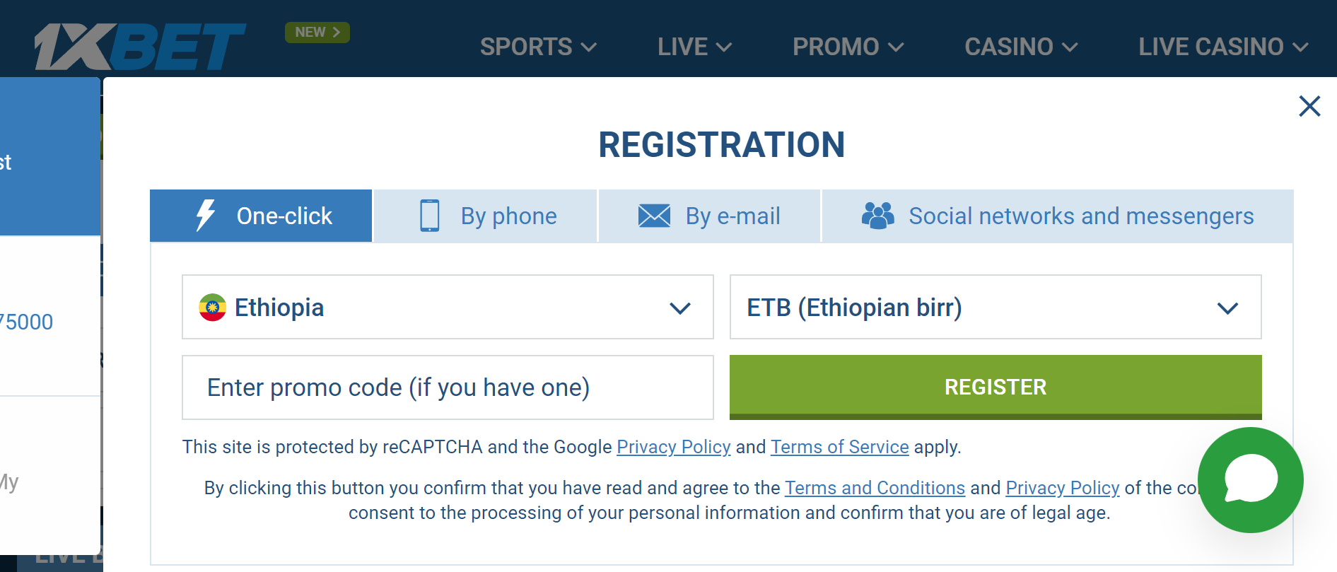 1xBet Register Process